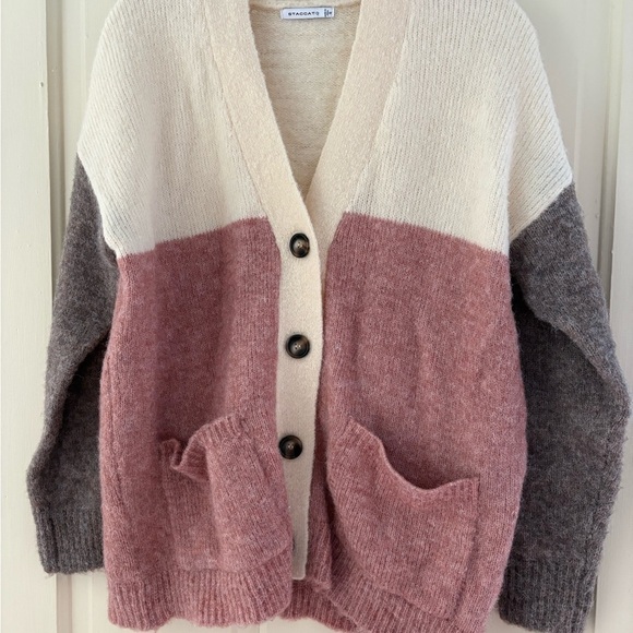 Staccato Sweaters - Staccato Cream, Pink, and Gray Cardigan